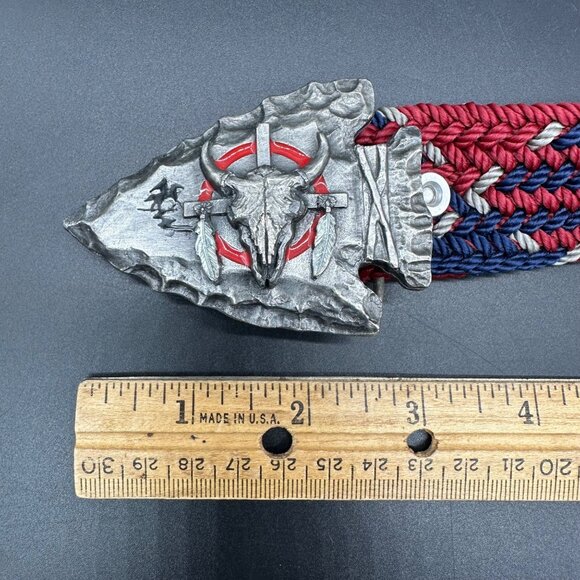 Vintage Western Belt Buckle Arrowhead Cow Skull 1980s Siskiyou Woven Nylon - Picture 5 of 7